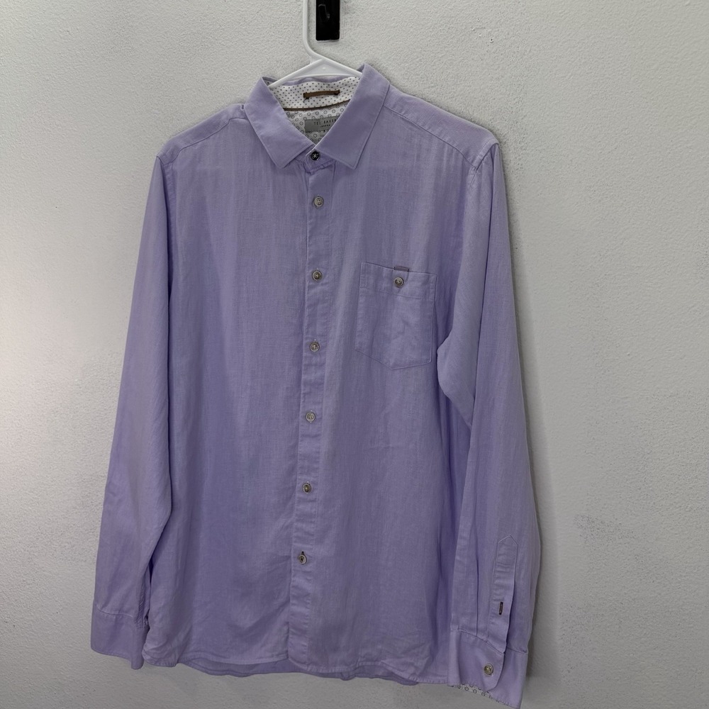 Ted Baker Button Down Shirt Purple Mens Sz 5 US XL Linen Summer Spring Casual